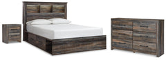 Drystan Queen Bookcase Bed with Storage, Dresser and Nightstand