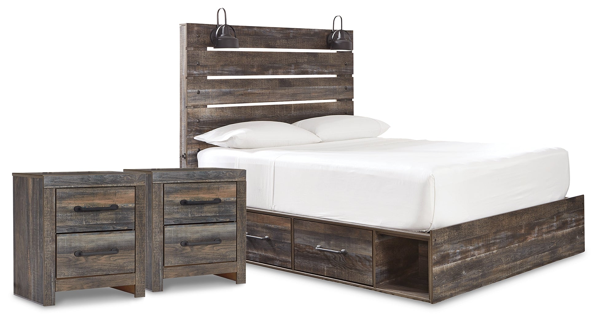 J&M Furniture - Ashley Furniture - Drystan Queen Panel Storage Bed and 2 Nightstands - Queen Panel Storage Bed and 2 Nightstands - B211B89