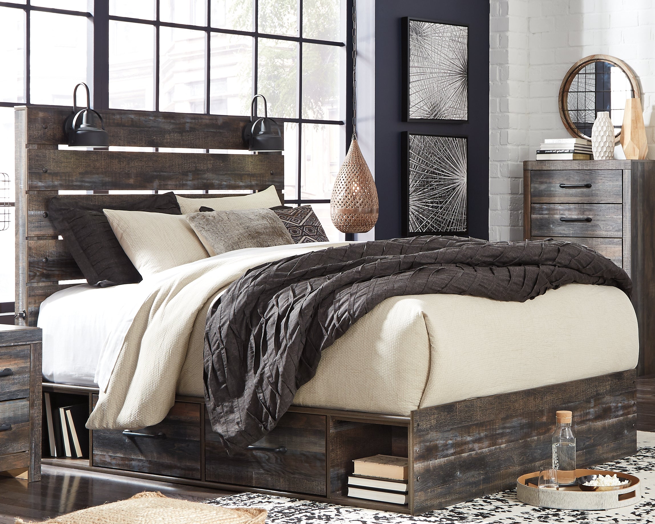 J&M Furniture - Ashley Furniture - Drystan Queen Panel Bed with 4 Storage Drawers - Queen Panel Bed with 4 Storage Drawers / Multi - B211B13