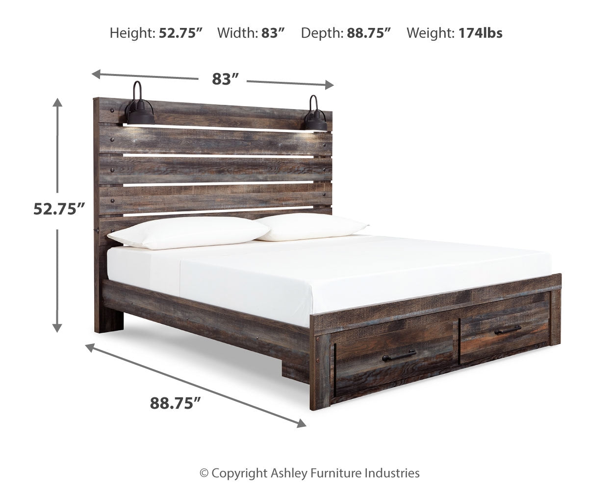 Drystan King Panel Bed with 2 Storage Drawers