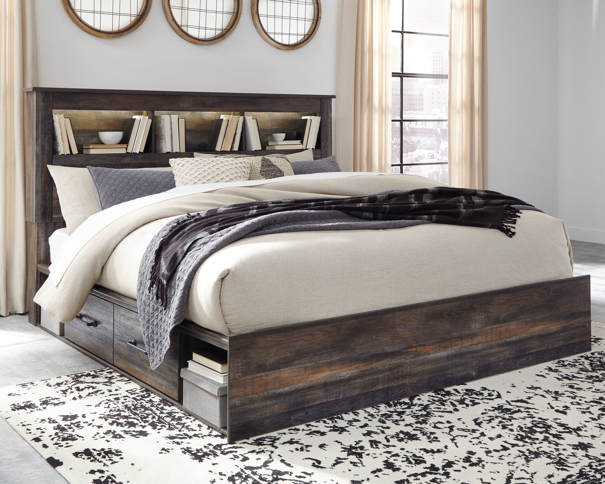 J&M Furniture - Ashley Furniture - Drystan King Bookcase Bed with 4 Storage Drawers - King Bookcase Bed with 4 Storage Drawers / Multi - B211B52