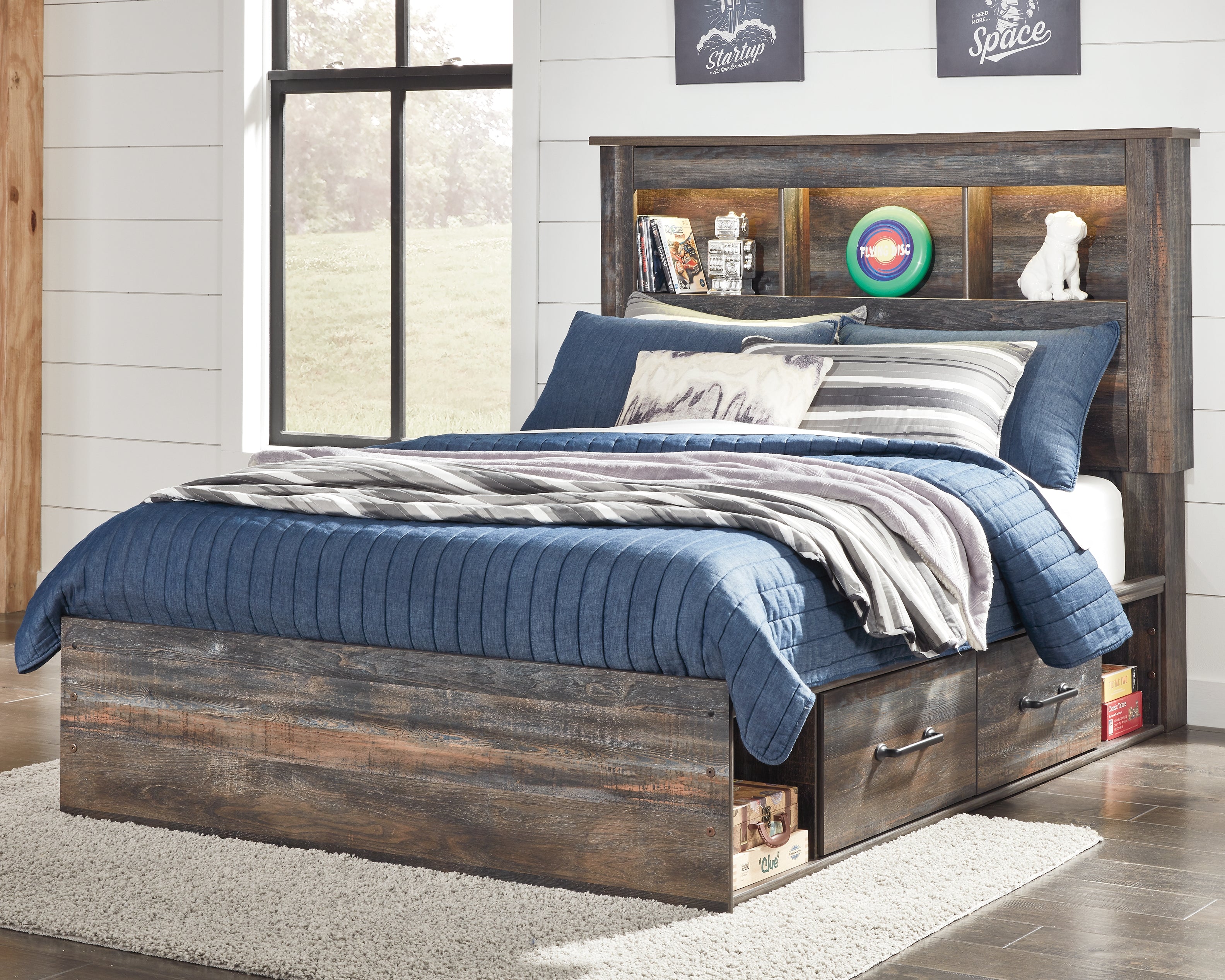 J&M Furniture - Ashley Furniture - Drystan Full Bookcase Bed with 4 Storage Drawers - Full Bookcase Bed with 4 Storage Drawers / Multi - B211B45
