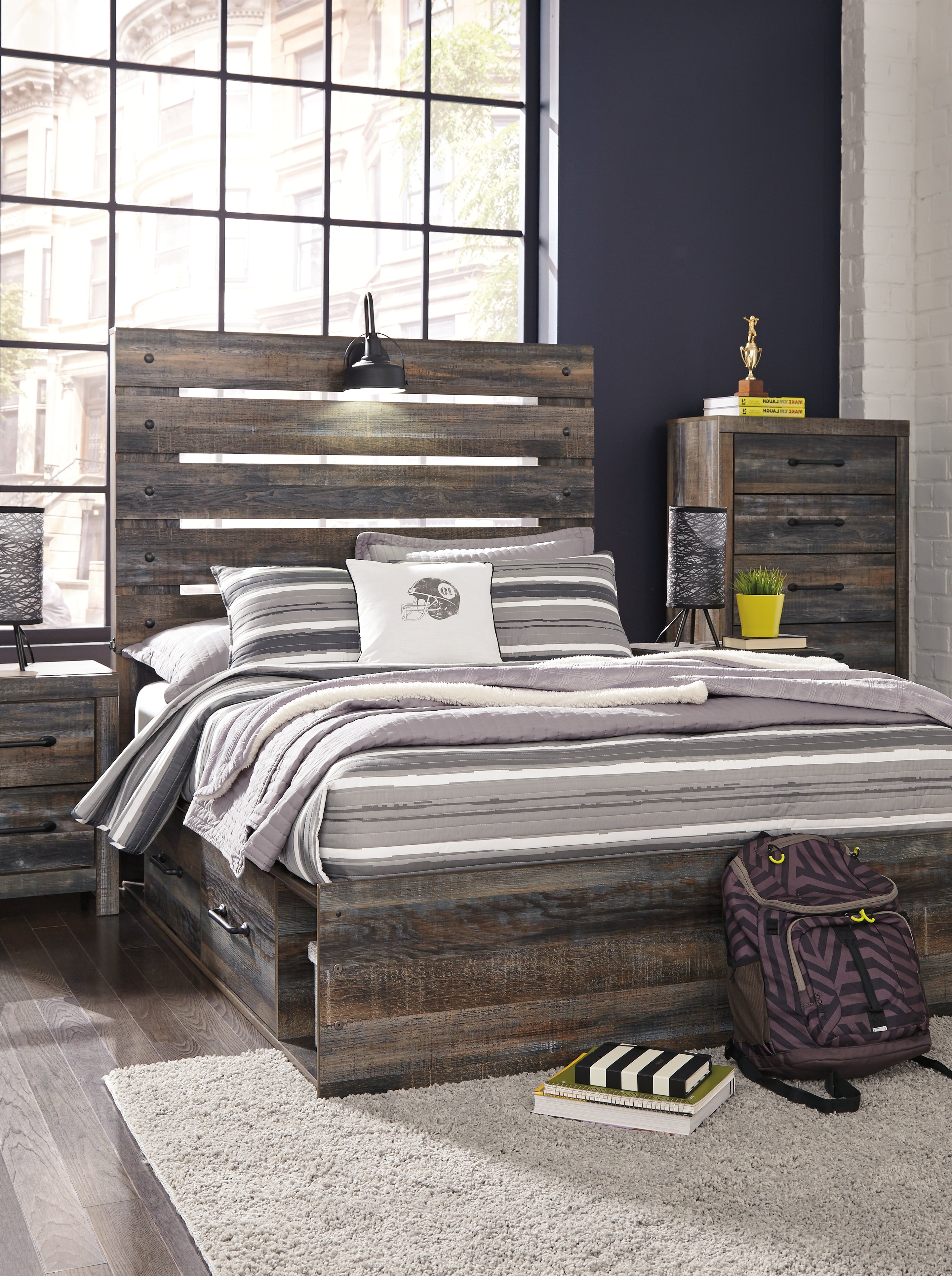 J&M Furniture - Ashley Furniture - Drystan Full Panel Bed with 4 Storage Drawers - Full Panel Bed with 4 Storage Drawers / Multi - B211B12