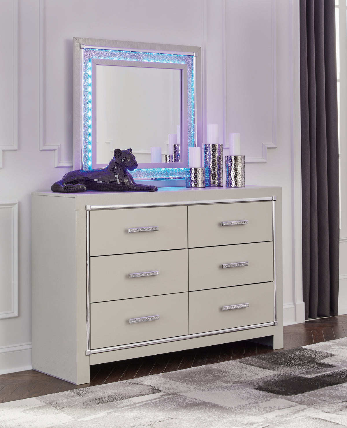 J&M Furniture - Ashley Furniture - Zyniden Dresser and Mirror - Dresser and Mirror / Silver - B2114B1