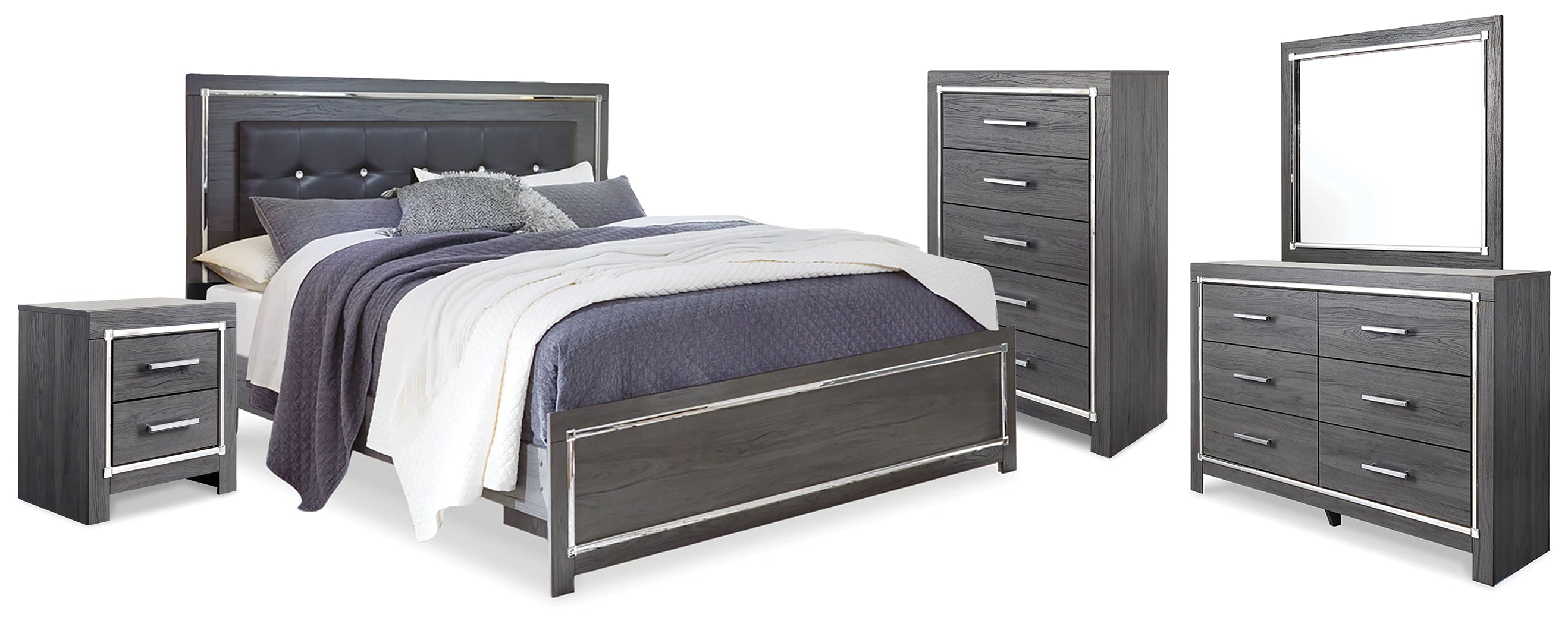 J&M Furniture - Ashley Furniture - Lodanna King Upholstered Panel Bed, Dresser, Mirror, Chest and Nightstand - King Upholstered Panel Bed, Dresser, Mirror, Chest and Nightstand - B214B26