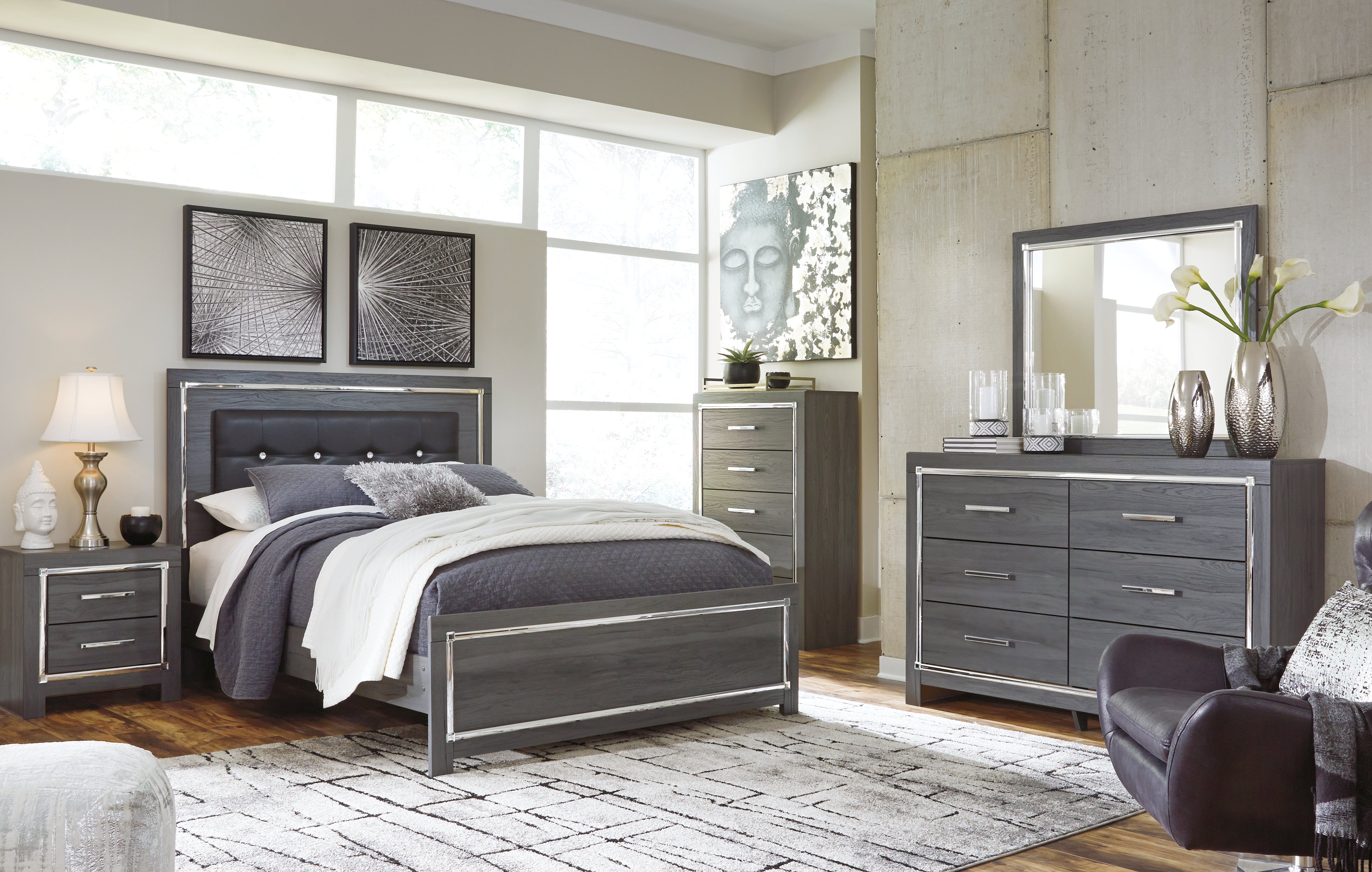 J&M Furniture - Ashley Furniture - Lodanna Queen Upholstered Panel Bed, Dresser, Mirror and 2 Nightstands - Queen Upholstered Panel Bed, Dresser, Mirror and 2 Nightstands - B214B36