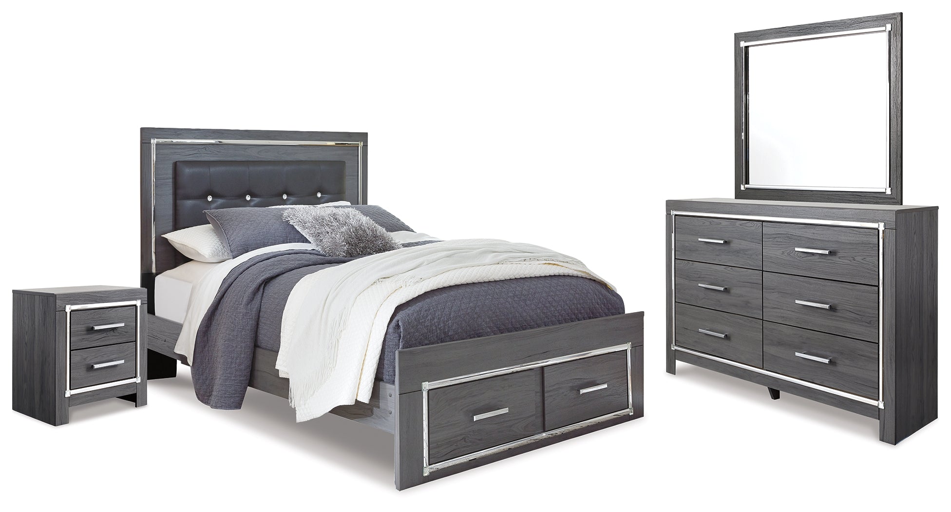 J&M Furniture - Ashley Furniture - Lodanna Queen Panel Storage Bed with Mirrored Dresser and Nightstand - Queen Panel Storage Bed with Mirrored Dresser and Nightstand - B214B16