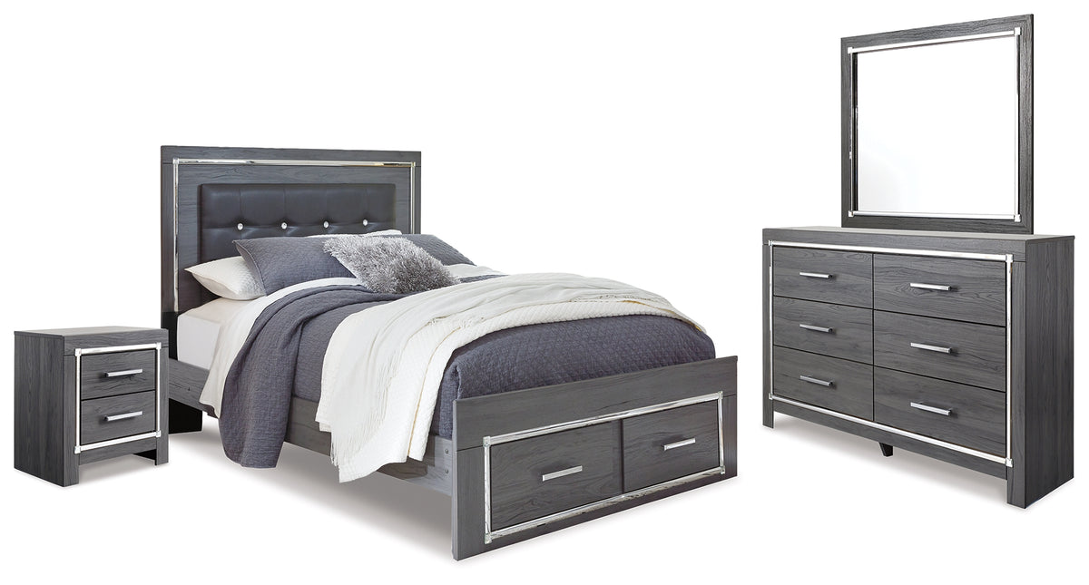 J&M Furniture - Ashley Furniture - Lodanna Queen Panel Storage Bed with Mirrored Dresser and Nightstand - Queen Panel Storage Bed with Mirrored Dresser and Nightstand - B214B16