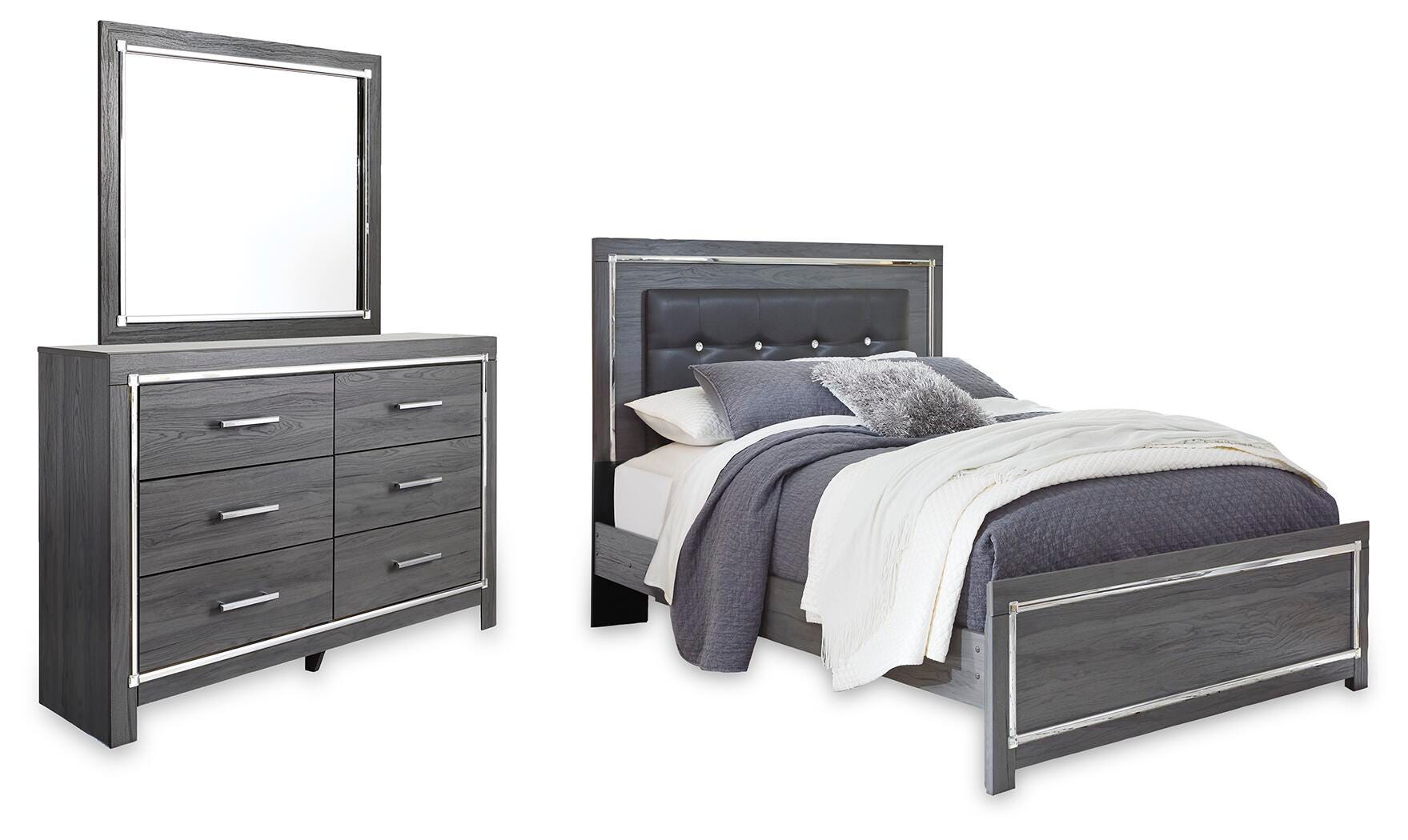 J&M Furniture - Ashley Furniture - Lodanna Queen Upholstered Panel Bed, Dresser and Mirror - Queen Upholstered Panel Bed, Dresser and Mirror - B214B6