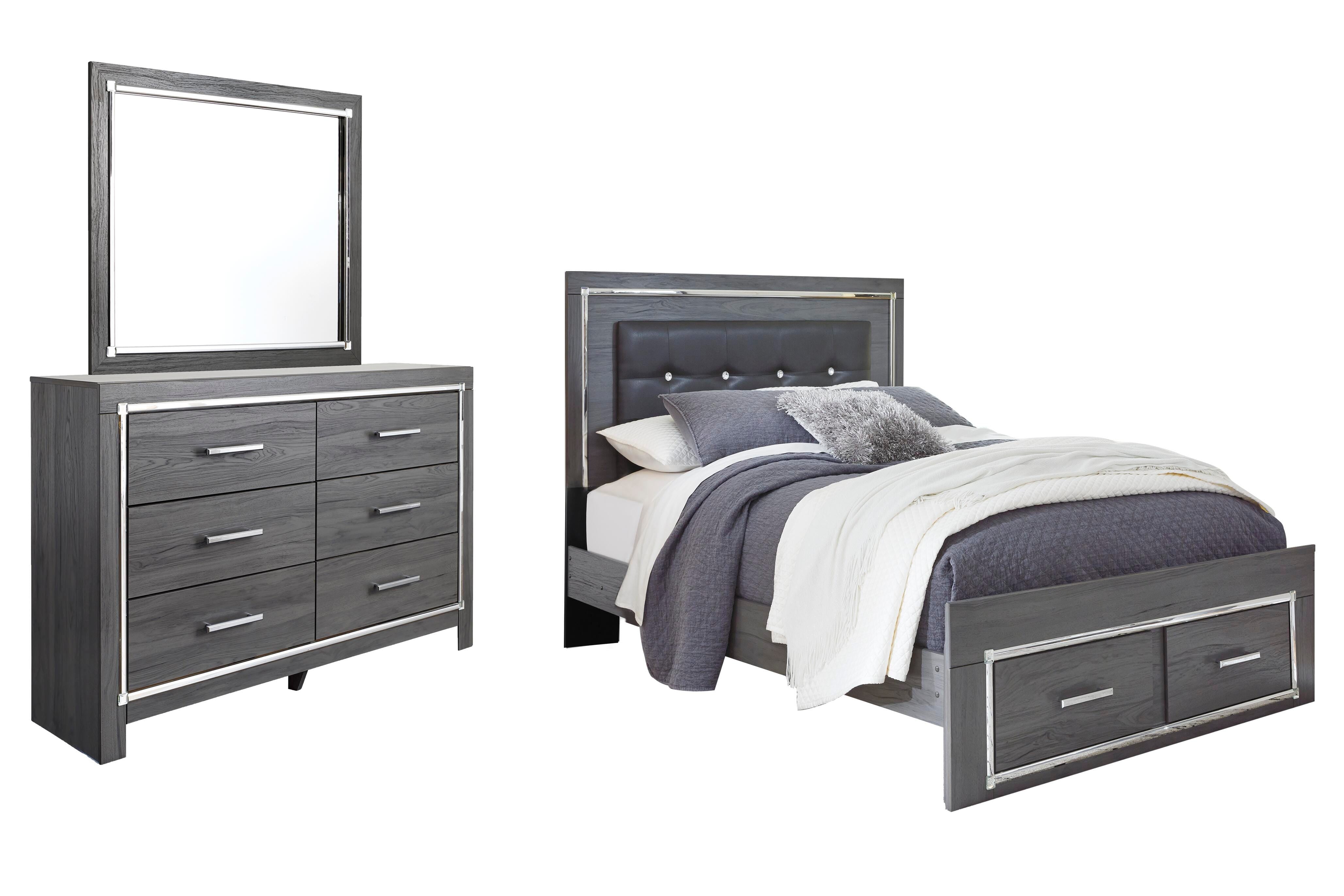 J&M Furniture - Ashley Furniture - Lodanna Queen Upholstered Panel Storage Bed, Dresser and Mirror - Queen Upholstered Panel Storage Bed, Dresser and Mirror - B214B7