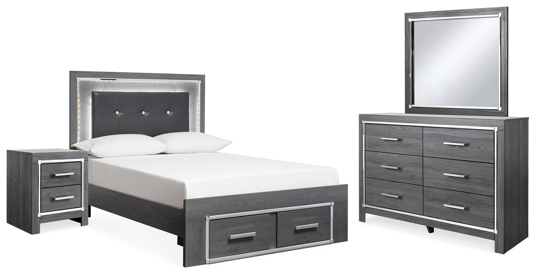 J&M Furniture - Ashley Furniture - Lodanna Full Storage Bed, Dresser, Mirror and 2 Nightstands - Full Storage Bed, Dresser, Mirror and 2 Nightstands - B214B54