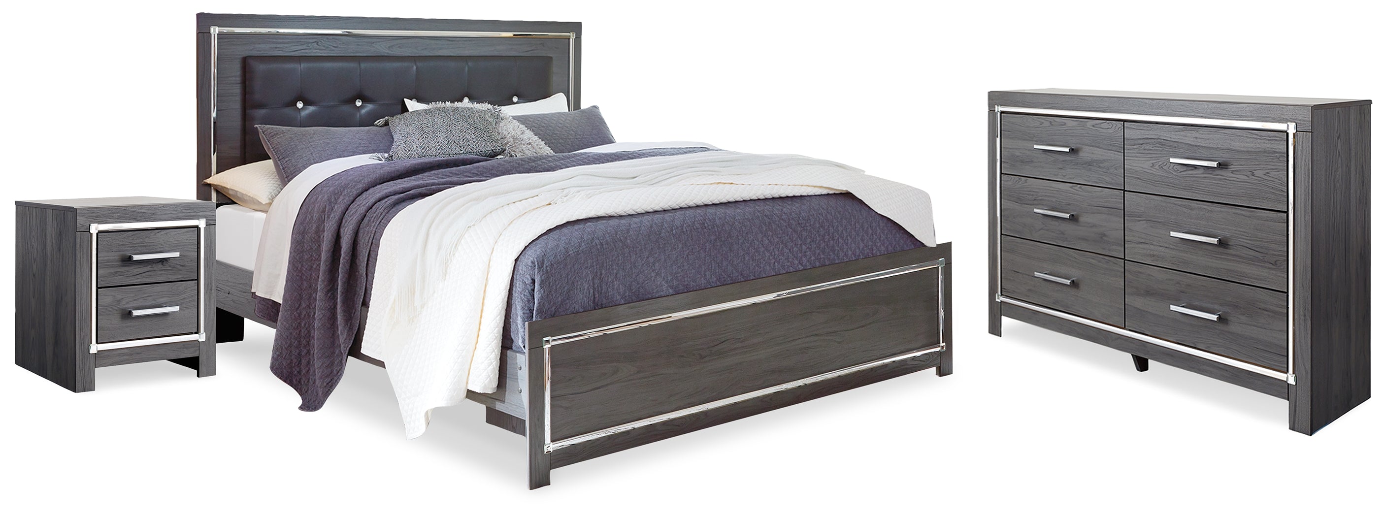J&M Furniture - Ashley Furniture - Lodanna King Upholstered Panel Bed, Dresser and Nightstand - King Upholstered Panel Bed, Dresser and Nightstand - B214B27