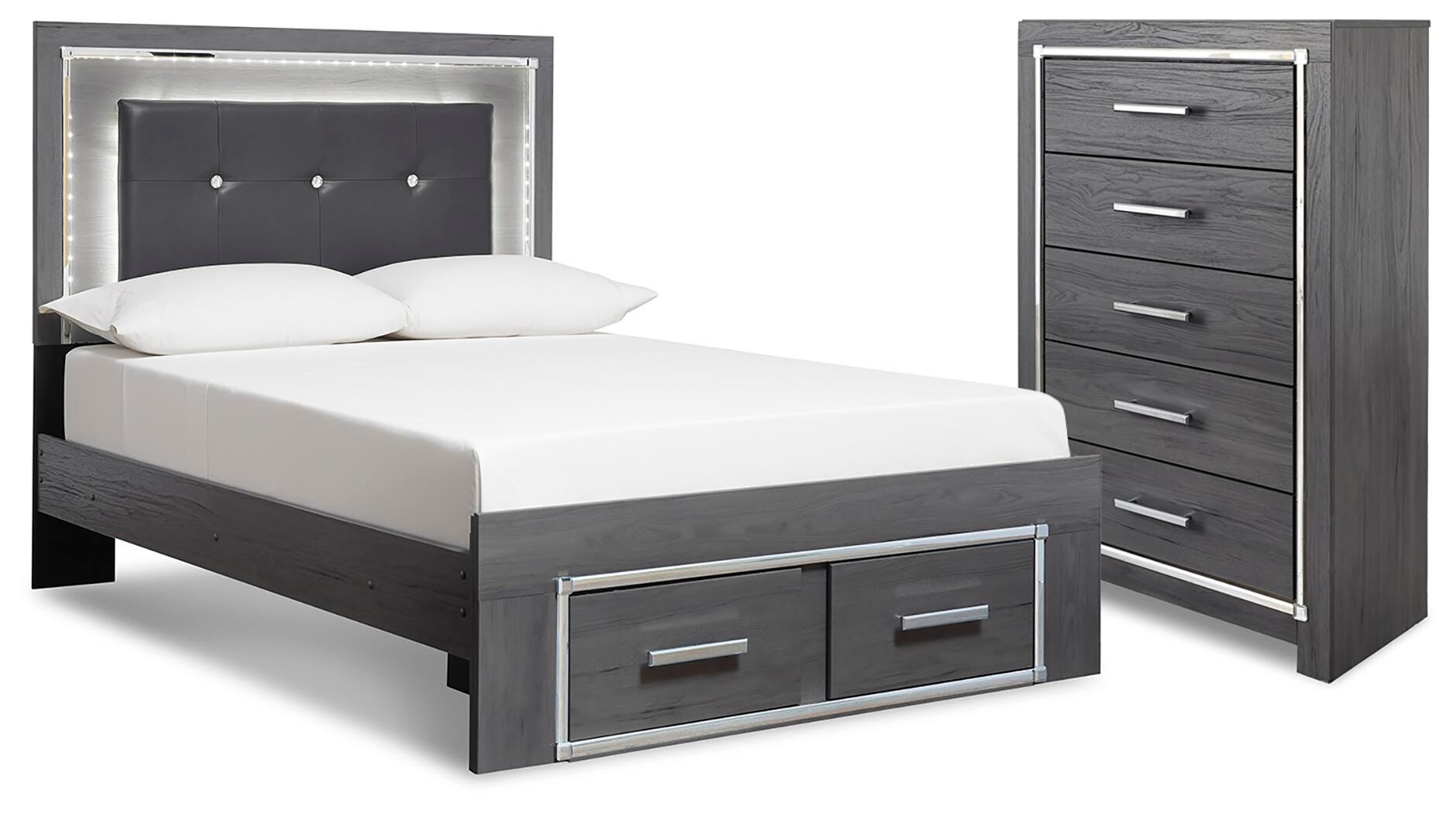 J&M Furniture - Ashley Furniture - Lodanna Full Upholstered Panel Storage Bed and Chest - Full Upholstered Panel Storage Bed and Chest - B214B62