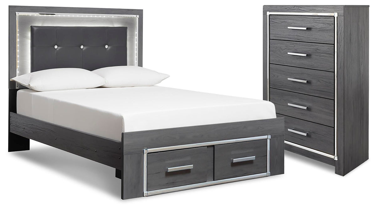 J&M Furniture - Ashley Furniture - Lodanna Full Upholstered Panel Storage Bed and Chest - Full Upholstered Panel Storage Bed and Chest - B214B62