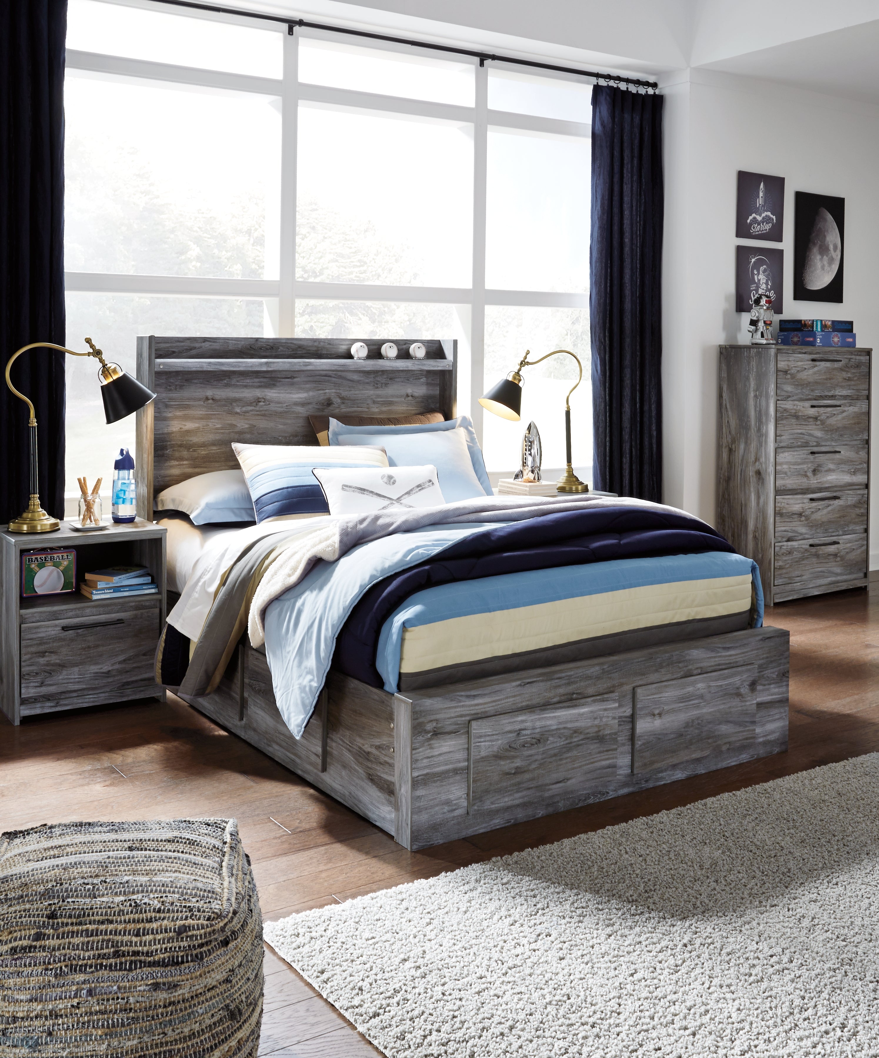 J&M Furniture - Ashley Furniture - Baystorm Full Panel Bed with 6 Storage Drawers - Full Panel Bed with 6 Storage Drawers / Gray - B221B27