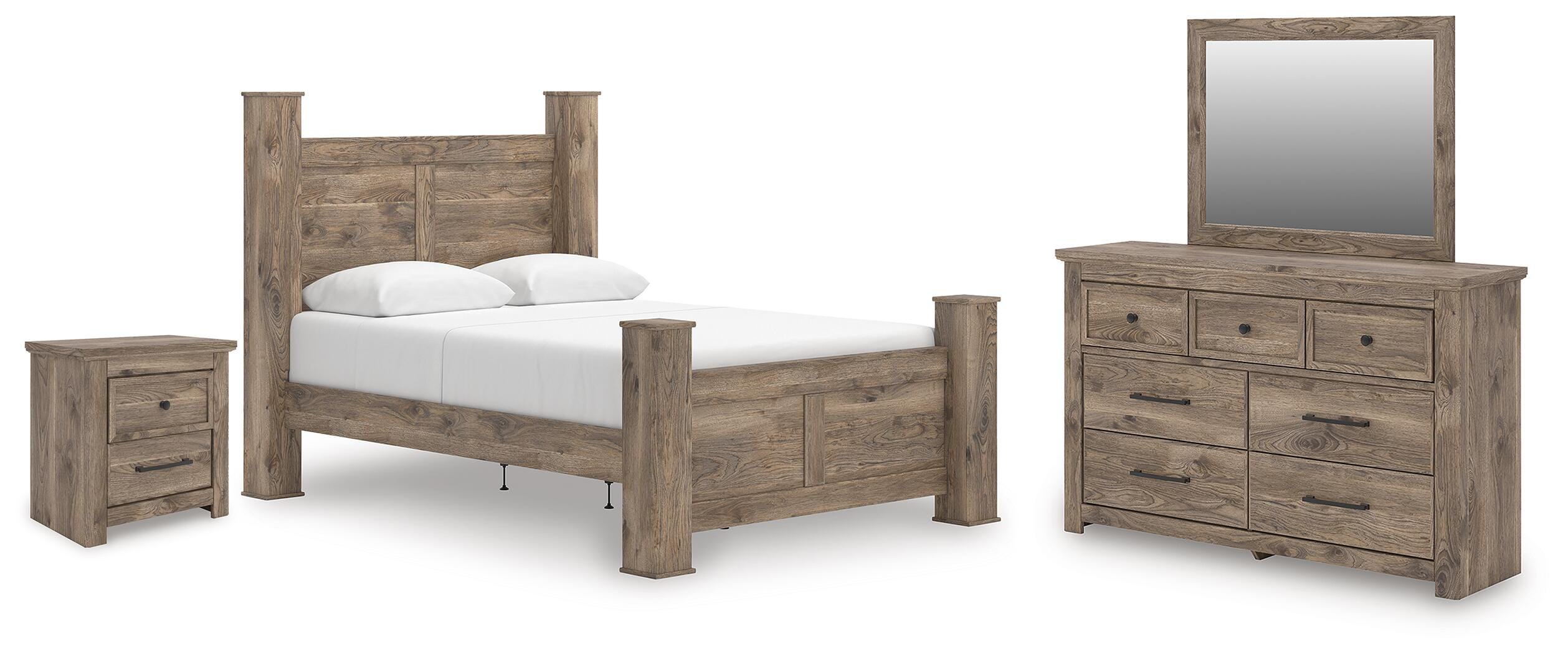 J&M Furniture - Ashley Furniture - Rusticott Queen Poster Bed, Dresser, Mirror and Nightstand - Queen Poster Bed, Dresser, Mirror and Nightstand - PCB2260B13