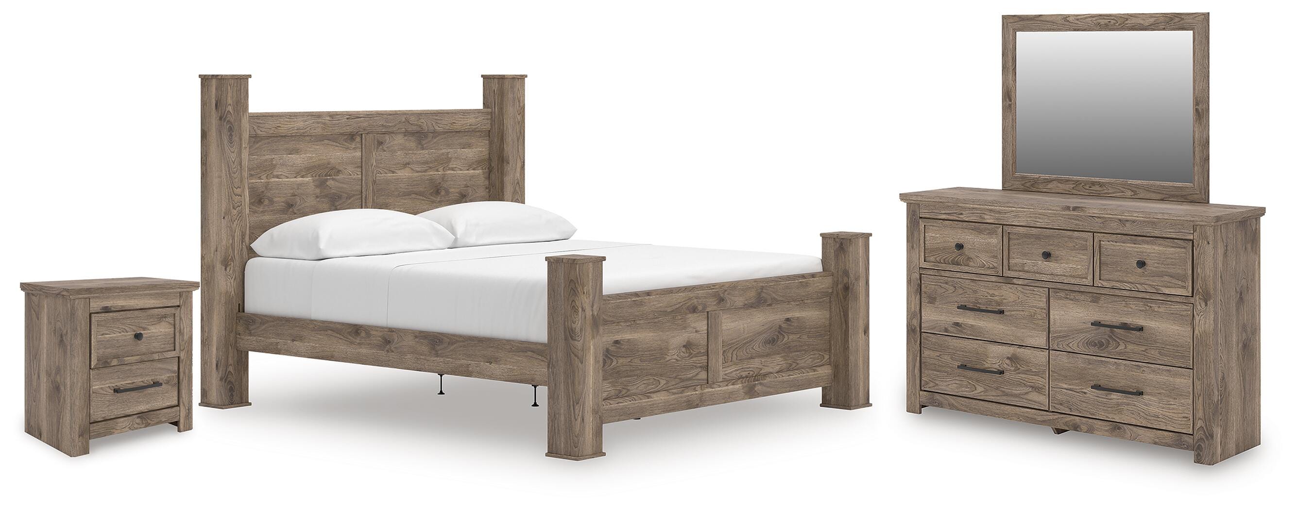 J&M Furniture - Ashley Furniture - Rusticott King Poster Bed, Dresser, Mirror and Nightstand - King Poster Bed, Dresser, Mirror and Nightstand - PCB2260B12