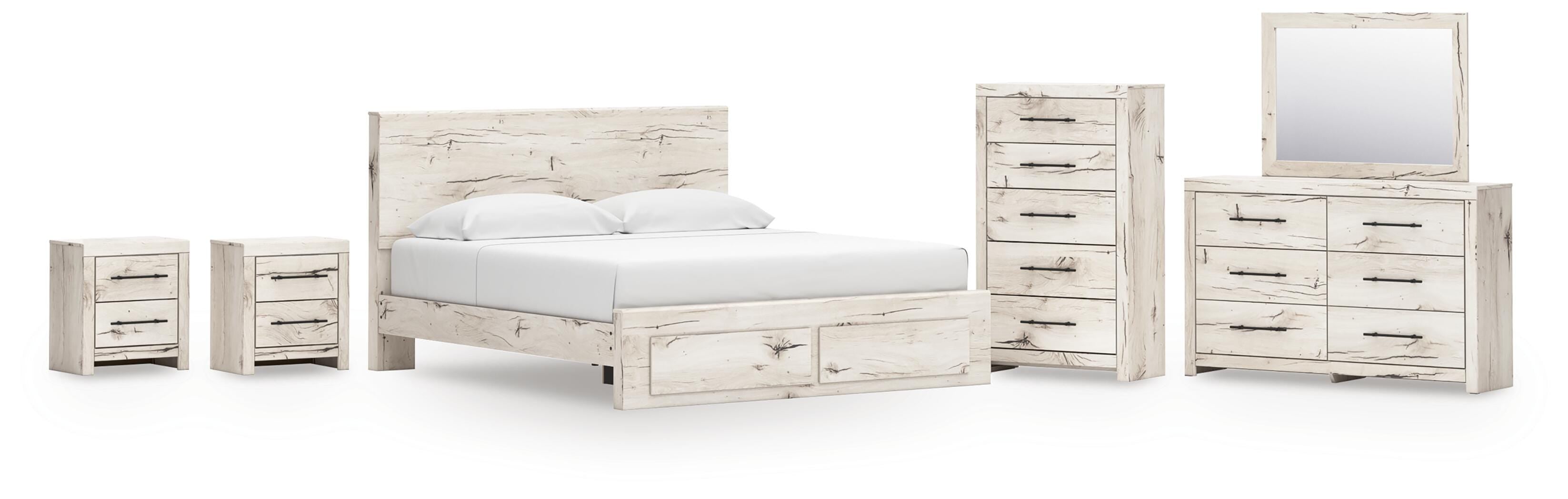 J&M Furniture - Ashley Furniture - Lawroy King Panel Storage Bed, Dresser, Mirror, Chest and 2 Nightstands - King Panel Storage Bed, Dresser, Mirror, Chest and 2 Nightstands - B2310B45