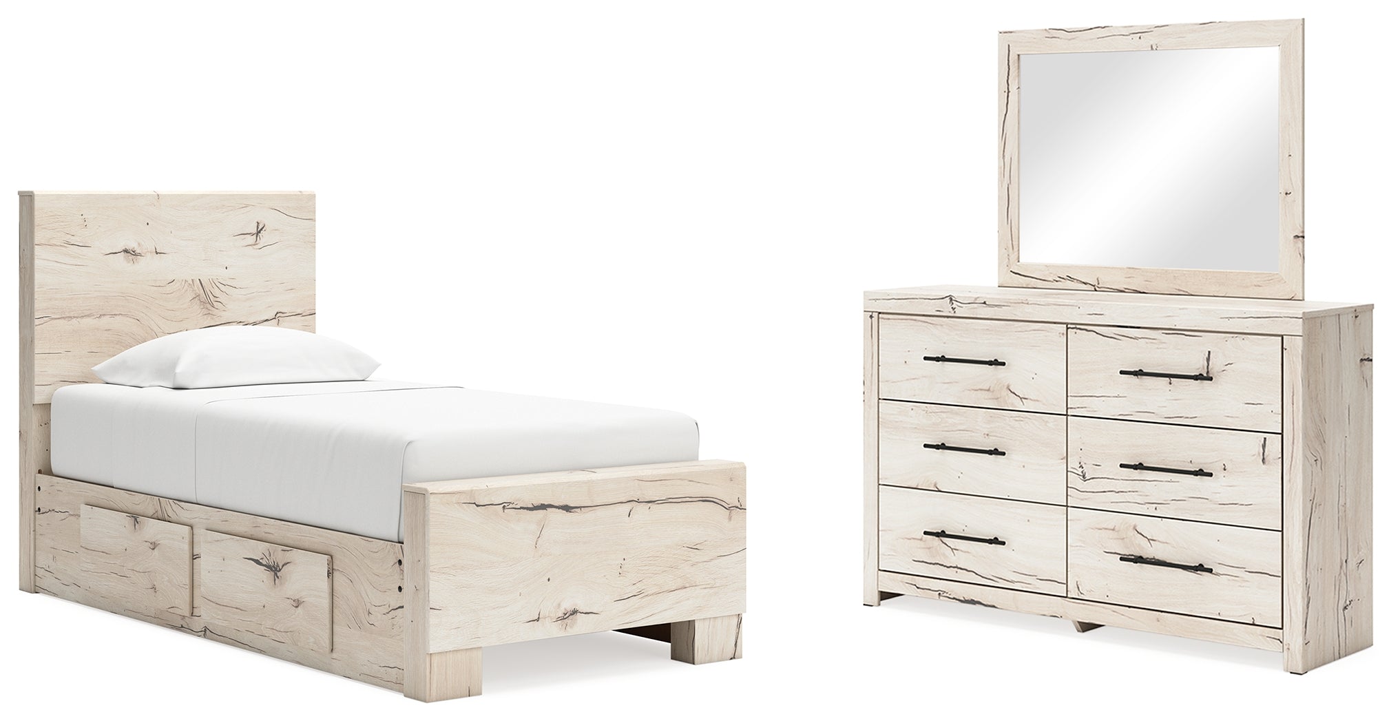 J&M Furniture - Ashley Furniture - Lawroy Twin Panel Bed with Storage, Dresser and Mirror - Twin Panel Bed with Storage, Dresser and Mirror - B2310B36