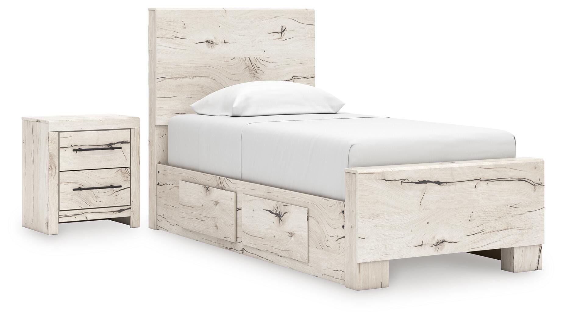 J&M Furniture - Ashley Furniture - Lawroy Twin Panel Bed with Storage and Nightstand - Twin Panel Bed with Storage and Nightstand - B2310B53