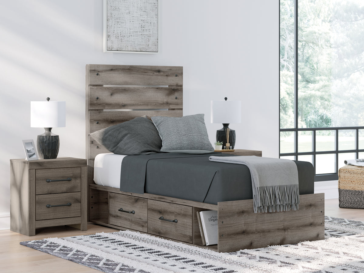 J&M Furniture - Ashley Furniture - Graystorm Twin Panel Bed with Storage - Twin Panel Bed with Storage / Brown Gray - PCB2405B19