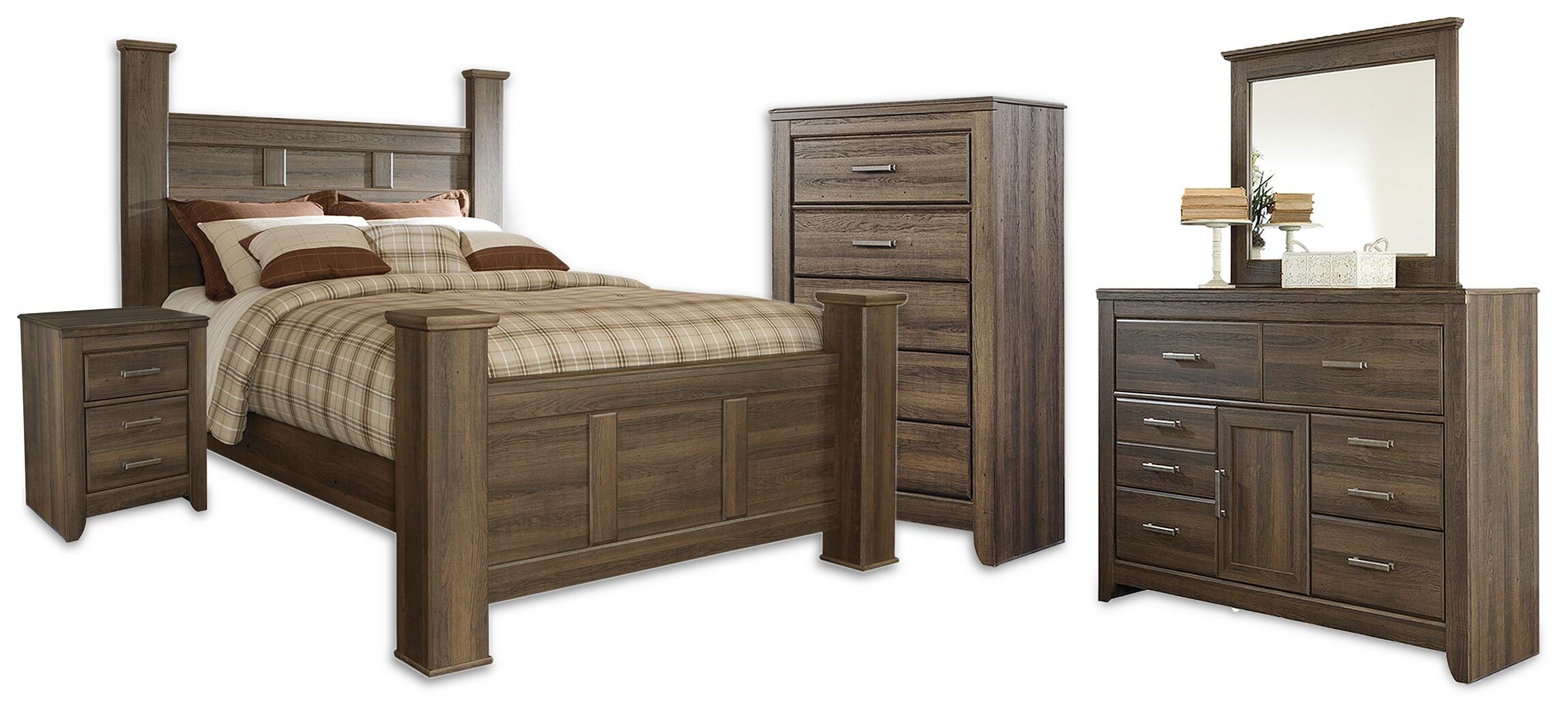 J&M Furniture - Ashley Furniture - Juararo Queen Poster Bed, Dresser, Mirror, Chest and Nightstand - Queen Poster Bed, Dresser, Mirror, Chest and Nightstand - B251B42