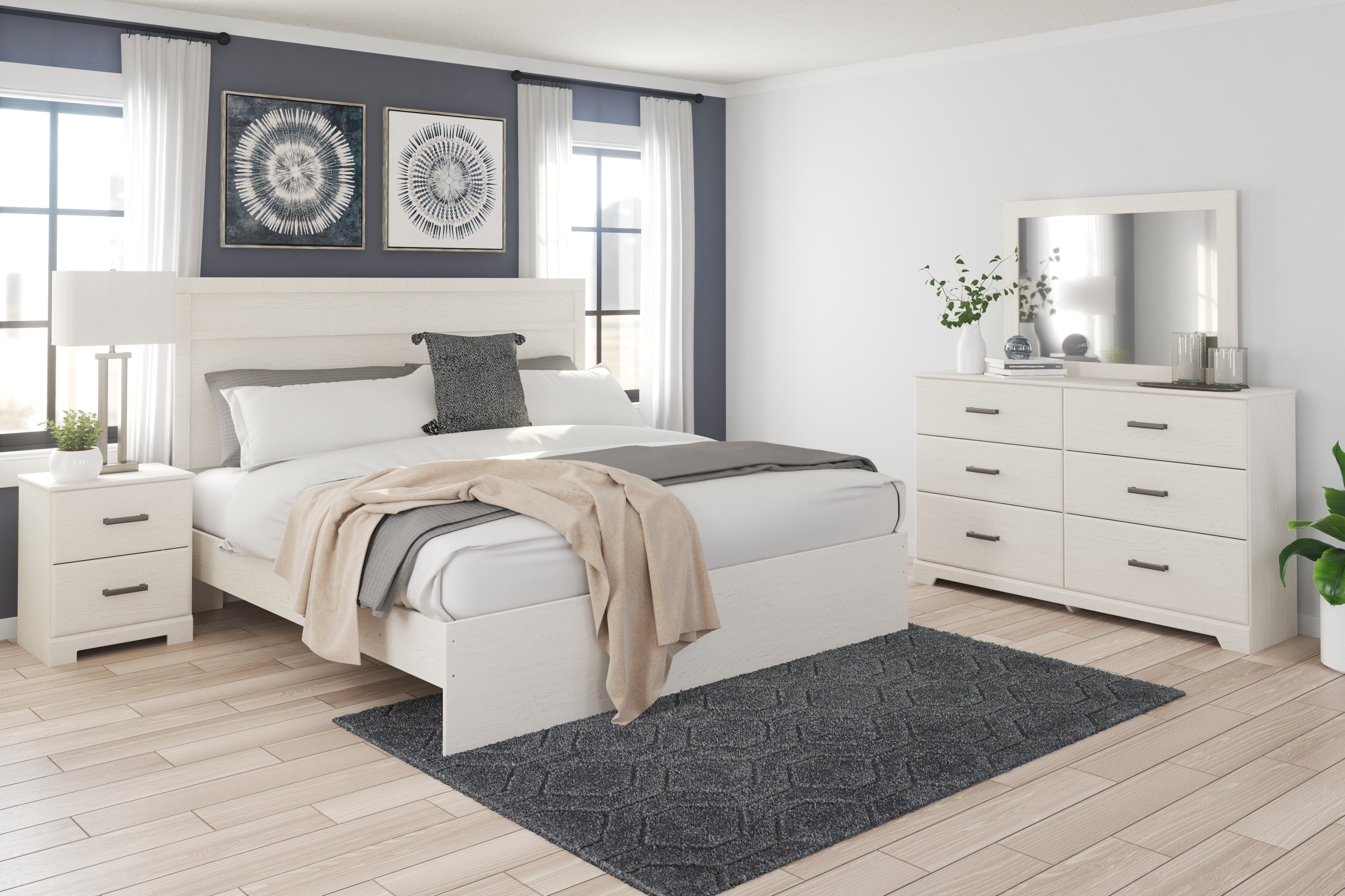 J&M Furniture - Ashley Furniture - Stelsie King Panel Bed with Dresser, Mirror and Nightstand - King Panel Bed with Dresser, Mirror and Nightstand - B2588B8