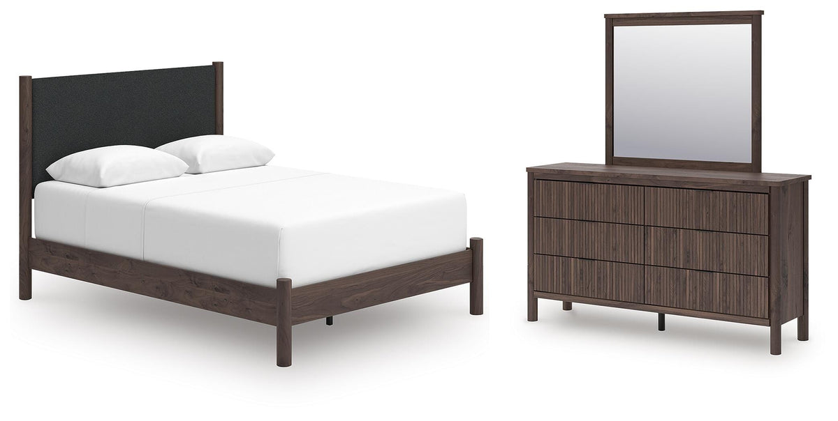 J&M Furniture - Ashley Furniture - Pamytta Queen Upholstered Panel Bed, Dresser and Mirror - Queen Upholstered Panel Bed, Dresser and Mirror - PCB2614B25