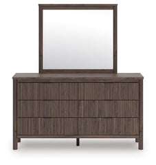 Pamytta Twin Upholstered Panel Bed, Dresser and Mirror