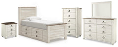 J&M Furniture - Ashley Furniture - Willowton Twin Bed with Storage, Dresser, Mirror, Chest and Nightstand - Twin Bed with Storage, Dresser, Mirror, Chest and Nightstand - B267B65