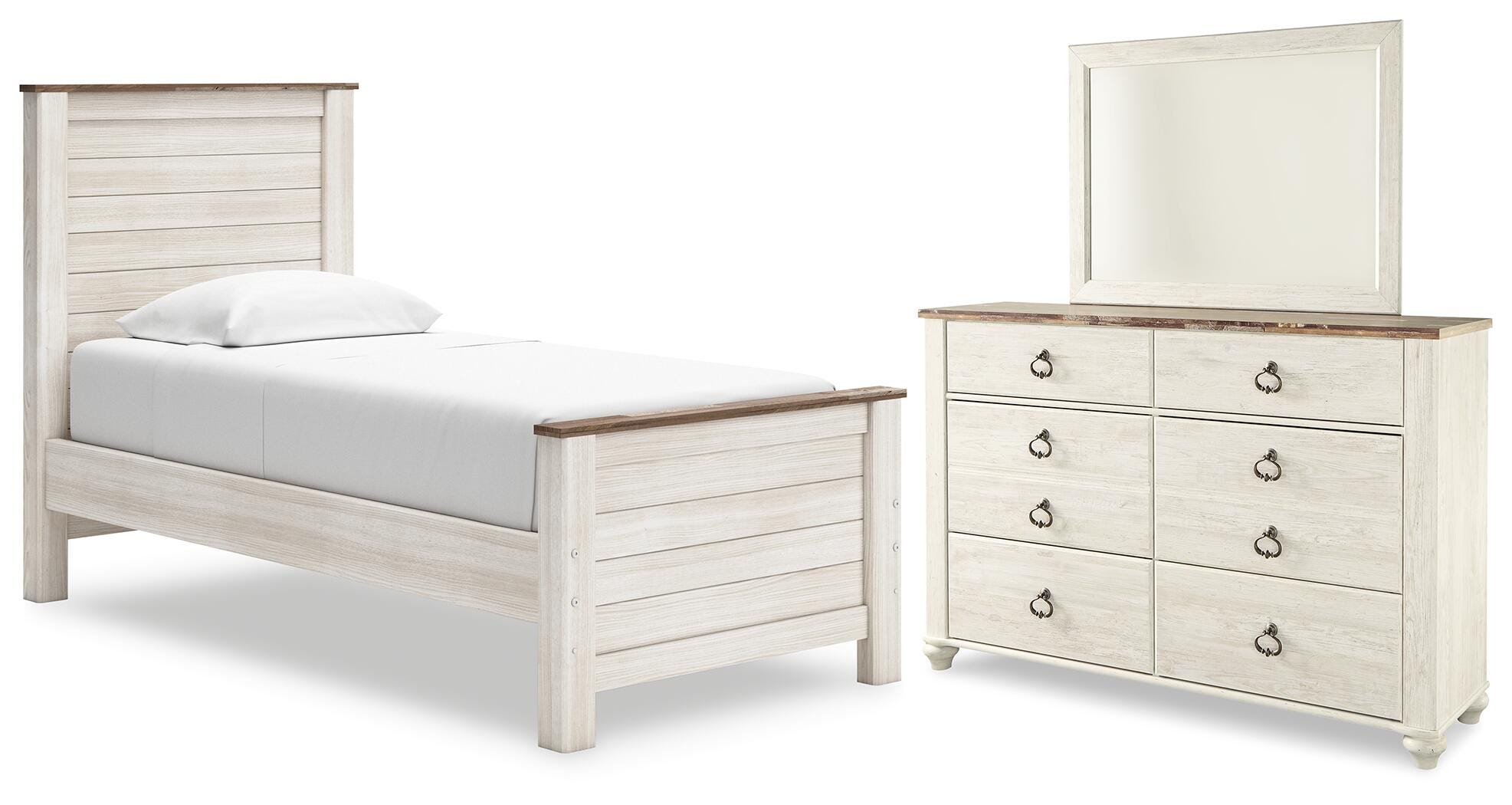 J&M Furniture - Ashley Furniture - Willowton Twin Panel Bed, Dresser and Mirror - Twin Panel Bed, Dresser and Mirror - B267B51