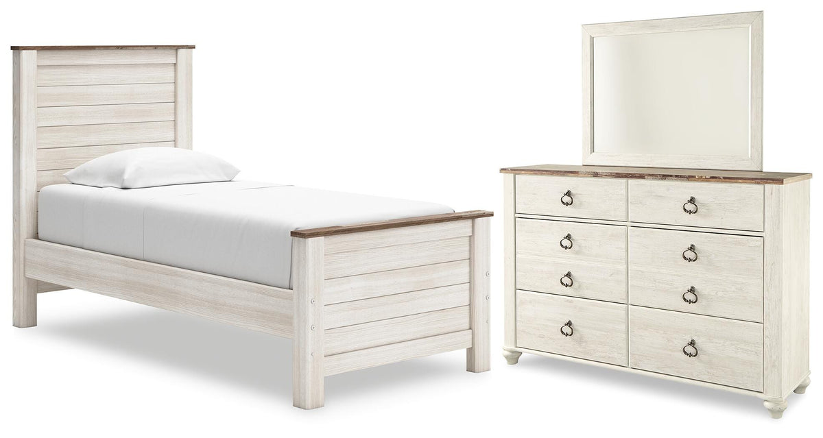 J&M Furniture - Ashley Furniture - Willowton Twin Panel Bed, Dresser and Mirror - Twin Panel Bed, Dresser and Mirror - B267B51