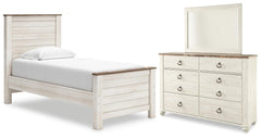 J&M Furniture - Ashley Furniture - Willowton Twin Panel Bed, Dresser and Mirror - Twin Panel Bed, Dresser and Mirror - B267B51