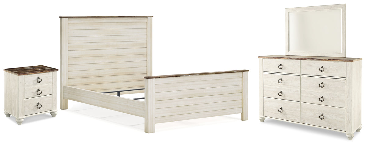 J&M Furniture - Ashley Furniture - Willowton Queen Panel Bed, Dresser, Mirror, and Nightstand - Queen Panel Bed, Dresser, Mirror, and Nightstand - B267B37