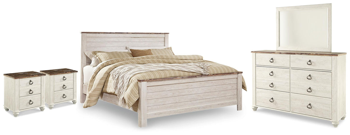 J&M Furniture - Ashley Furniture - Willowton King Panel Bed, Dresser, Mirror and 2 Nightstands - King Panel Bed, Dresser, Mirror and 2 Nightstands - B267B75