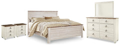 J&M Furniture - Ashley Furniture - Willowton King Panel Bed, Dresser, Mirror and 2 Nightstands - King Panel Bed, Dresser, Mirror and 2 Nightstands - B267B75