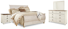 J&M Furniture - Ashley Furniture - Willowton King Sleigh Bed, Dresser, Mirror and 2 Nightstands - King Sleigh Bed, Dresser, Mirror and 2 Nightstands - B267B46
