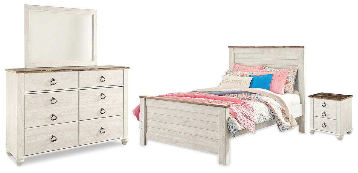 J&M Furniture - Ashley Furniture - Willowton Full Panel Bed, Dresser, Mirror, Chest and Nightstand - Full Panel Bed, Dresser, Mirror, Chest and Nightstand - B267B64