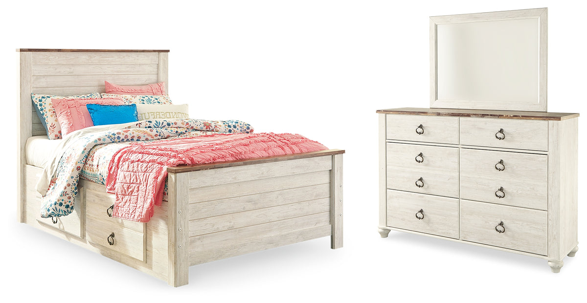J&M Furniture - Ashley Furniture - Willowton Full Panel Bed with Storage, Dresser and Mirror - Full Panel Bed with Storage, Dresser and Mirror - B267B52