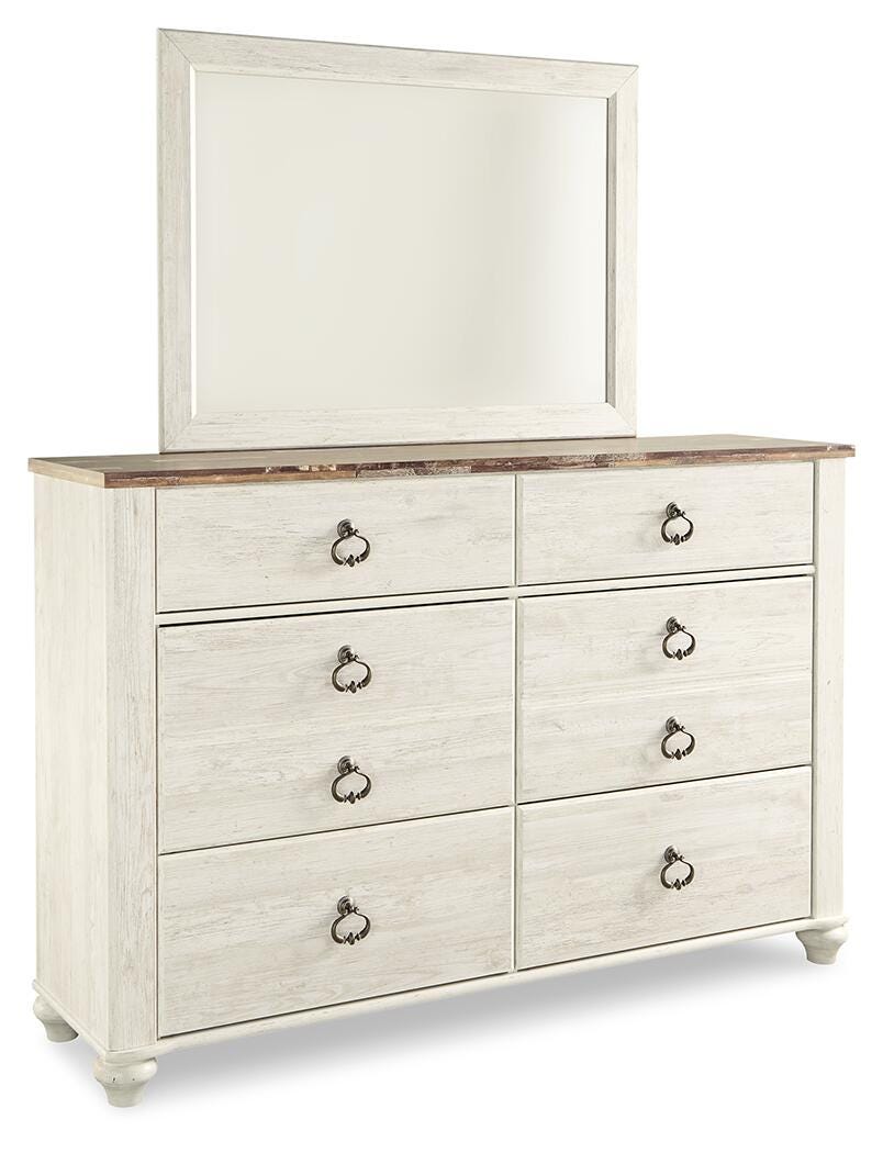 J&M Furniture - Ashley Furniture - Willowton King Sleigh Bed, Dresser, Mirror, Chest and Nightstand - King Sleigh Bed, Dresser, Mirror, Chest and Nightstand / Whitewash - B267B61