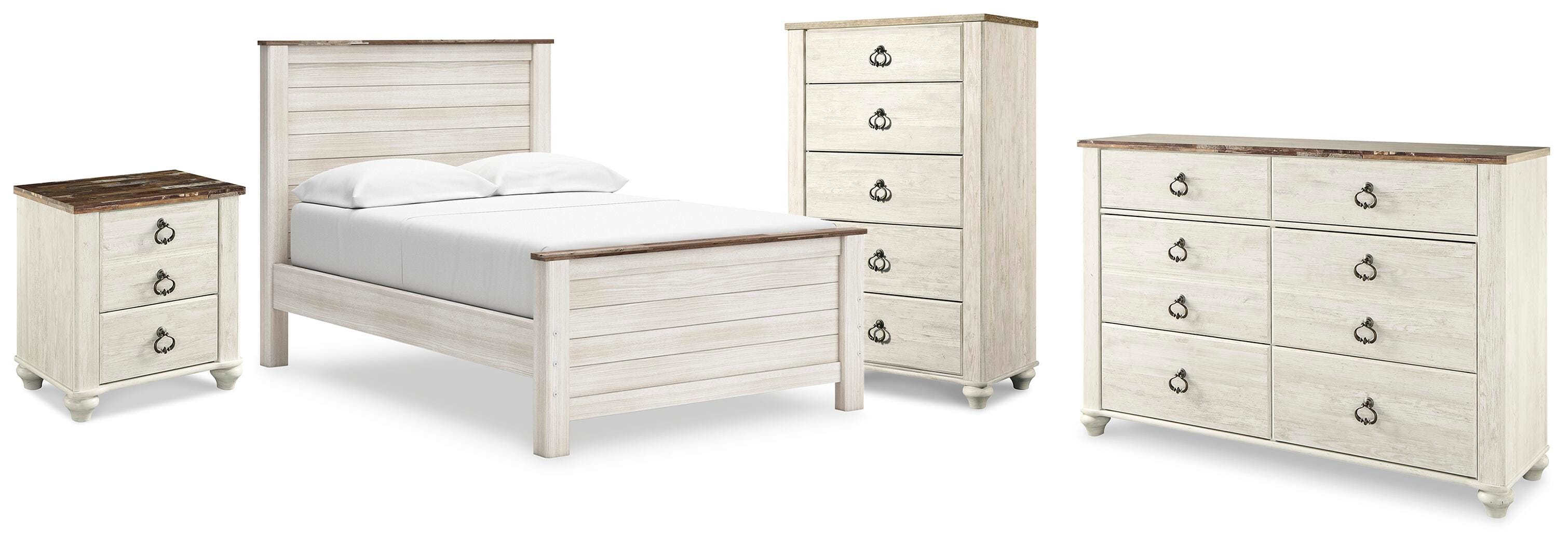 J&M Furniture - Ashley Furniture - Willowton Full Panel Bed, Dresser, Chest and Nightstand - Full Panel Bed, Dresser, Chest and Nightstand - B267B73