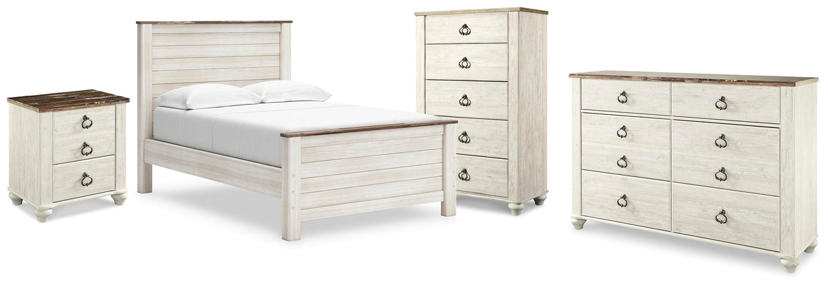 J&M Furniture - Ashley Furniture - Willowton Full Panel Bed, Dresser, Chest and Nightstand - Full Panel Bed, Dresser, Chest and Nightstand - B267B73