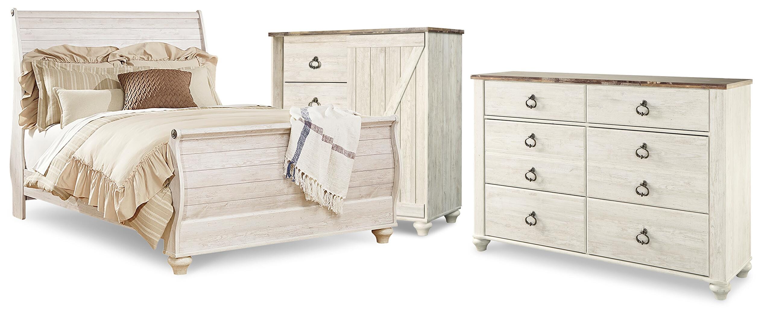 J&M Furniture - Ashley Furniture - Willowton Queen Sleigh Bed, Dresser and Chest - Queen Sleigh Bed, Dresser and Chest - B267B63