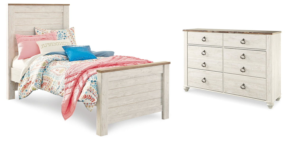 J&M Furniture - Ashley Furniture - Willowton Twin Panel Bed and Dresser - Twin Panel Bed and Dresser - B267B53