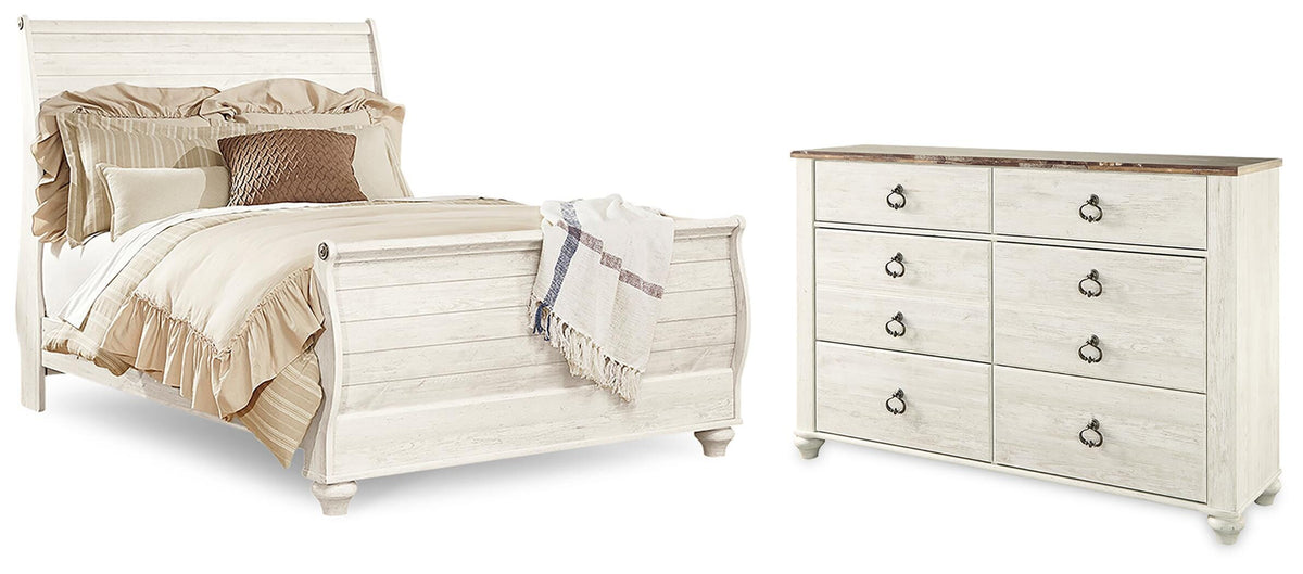J&M Furniture - Ashley Furniture - Willowton Queen Sleigh Bed and Dresser - Queen Sleigh Bed and Dresser - B267B67