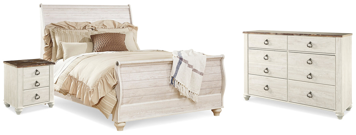 J&M Furniture - Ashley Furniture - Willowton Queen Sleigh Bed, Dresser and Nightstand - Queen Sleigh Bed, Dresser and Nightstand - B267B59