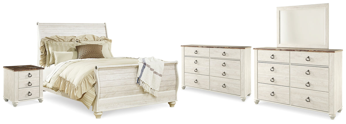 J&M Furniture - Ashley Furniture - Willowton Queen Bed, Dresser, Mirror and Chest - Queen Bed, Dresser, Mirror and Chest - B267B58