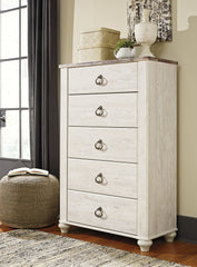 J&M Furniture - Ashley Furniture - Willowton Chest of Drawers - Five Drawer Chest / Whitewash - B267-46