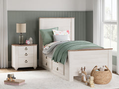J&M Furniture - Ashley Furniture - Willowton Twin Panel Bed with 2 Storage Drawers - Twin Panel Bed with 2 Storage Drawers / Whitewash - B267B21