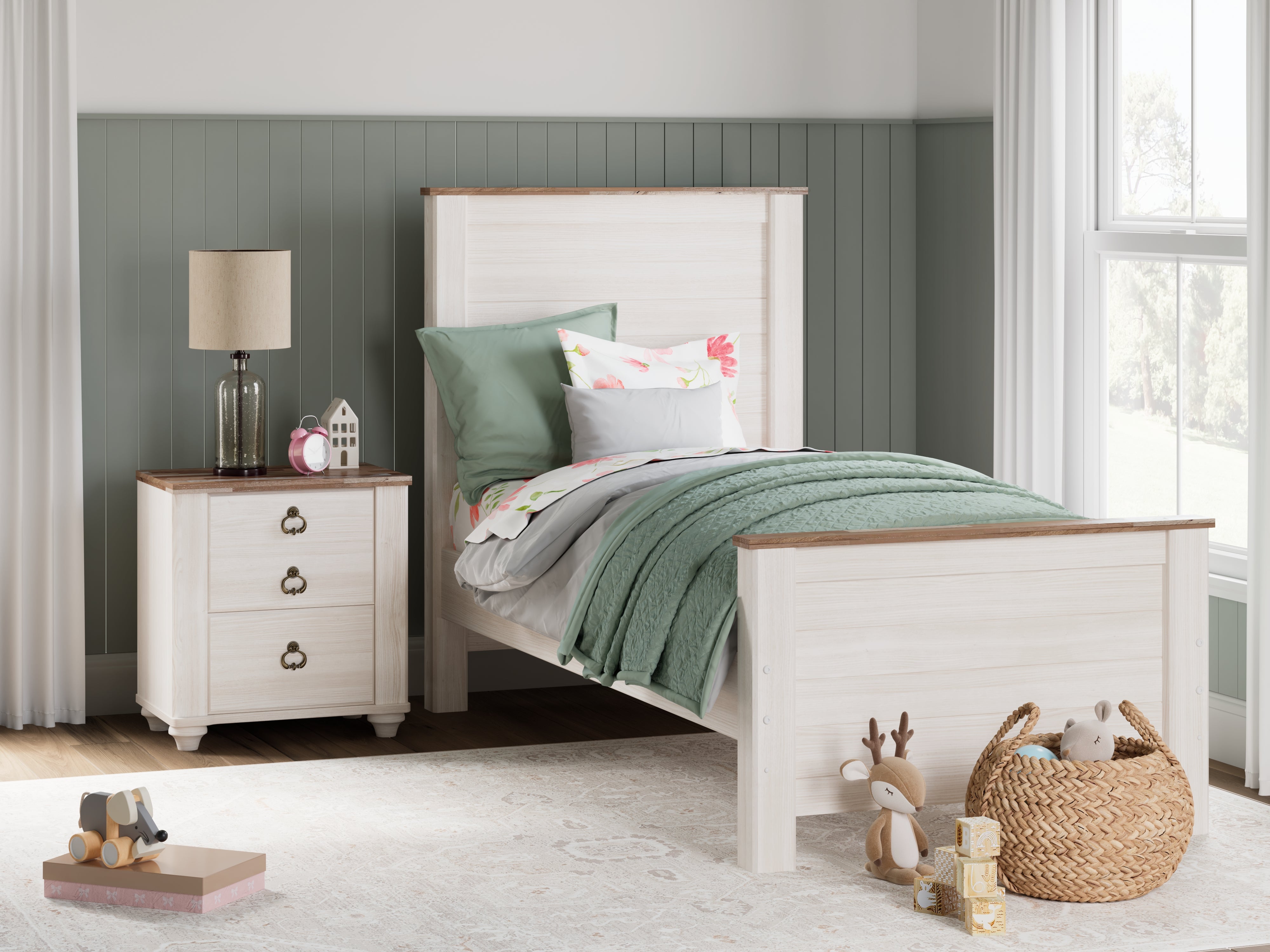 J&M Furniture - Ashley Furniture - Willowton Twin Panel Bed - Twin Panel Bed / Whitewash - B267B15